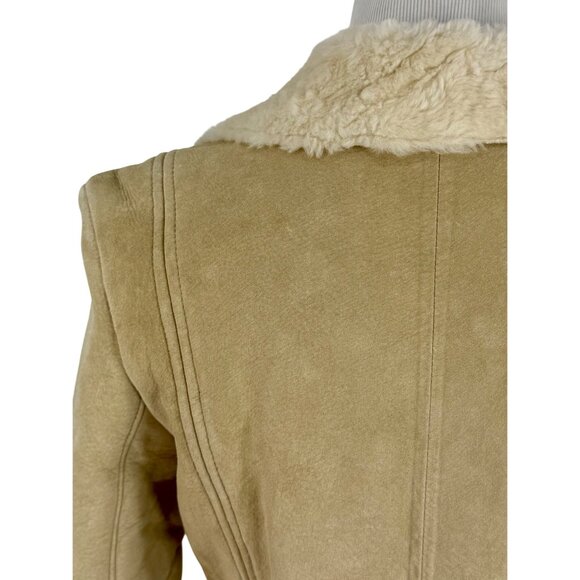 Vintage Y2K Tan Suede Leather Fur Lined Penny Lane Kenneth Cole Boho Hippie Coat - Picture 9 of 16